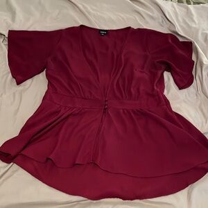Torrid Maroon Open-Front Button Semi-Transparent Blouse